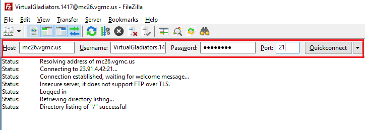 FileZilla QuickConnect